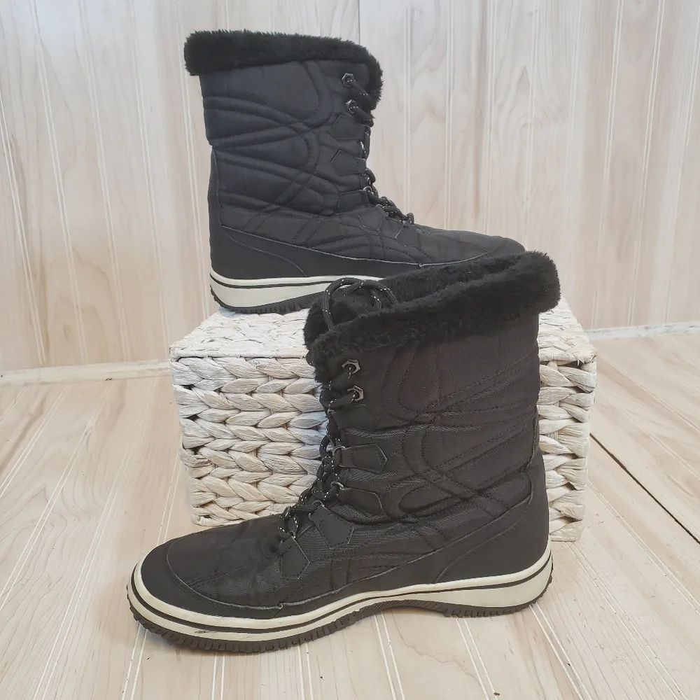 Camel Crown Black Fur‎ Lined Snow Boots Winter Gorpcore Women's Size 9 Ski Apres